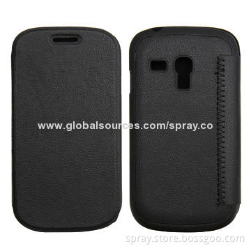 Black PU Leather Flip Cover for Samsung Galaxy S3 Mini, Ultra-slim Version